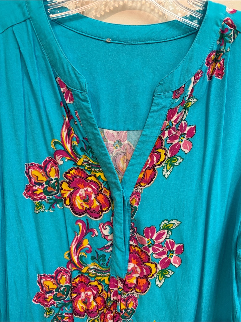 Turquoise Hawaiian Floral Print Tunic - Picture 2 of 10